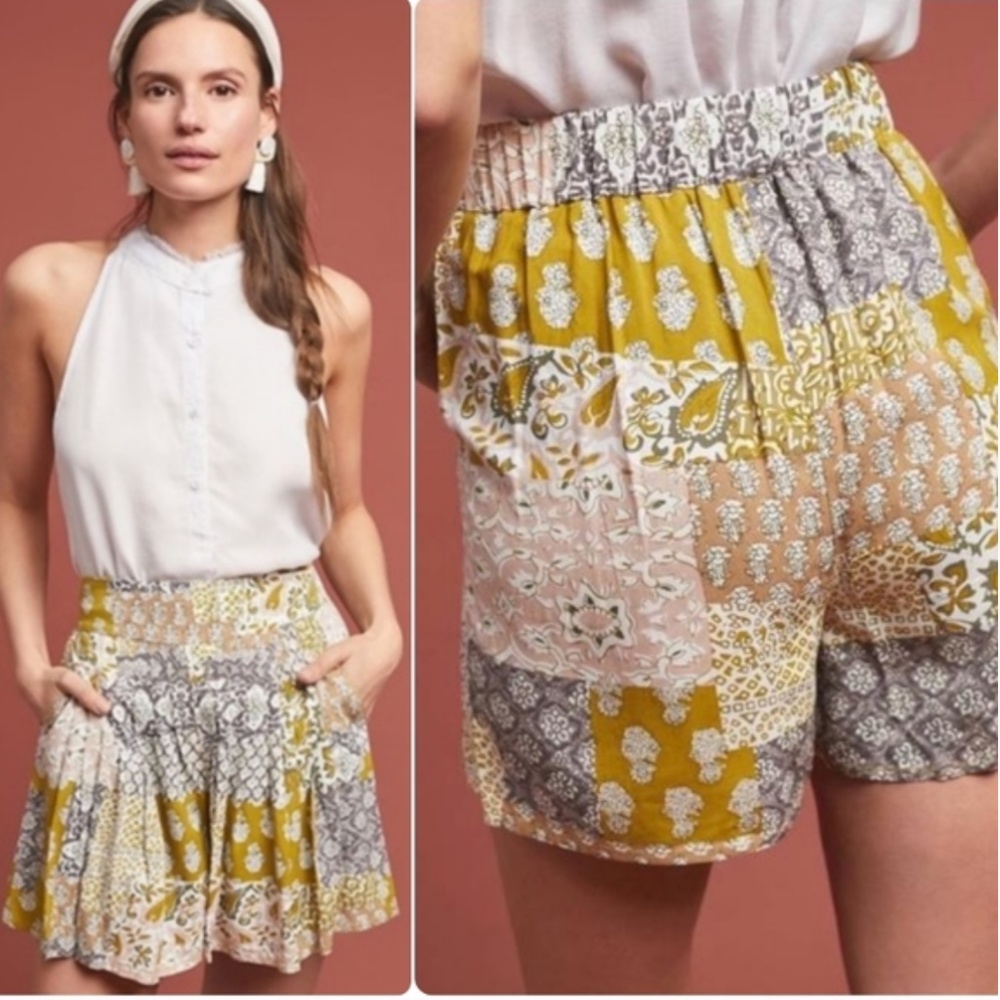 Maeve by Anthropology: Pleated Patchwork High Rise Shorts